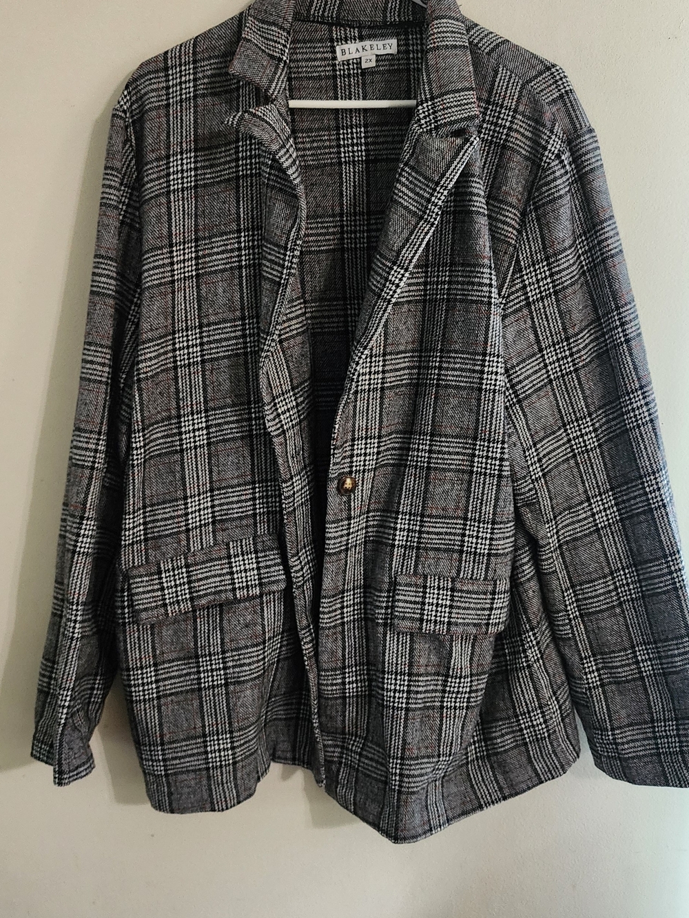 Blakeley Black White Plaid Sequin Leopard Back Patch Blazer Jacket Plus Size 2X